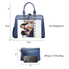 Load image into Gallery viewer, Dasein Women Satchel Handbags Shoulder Purses Totes Top Handle Work Bags with 3 Compartments (4-Ostrich Dark Blue)