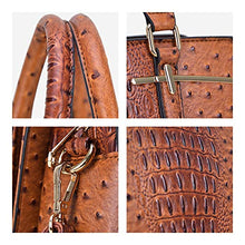 Load image into Gallery viewer, Dasein Women Satchel Handbags Shoulder Purses Totes Top Handle Work Bags with 3 Compartments (4-Ostrich Brown)