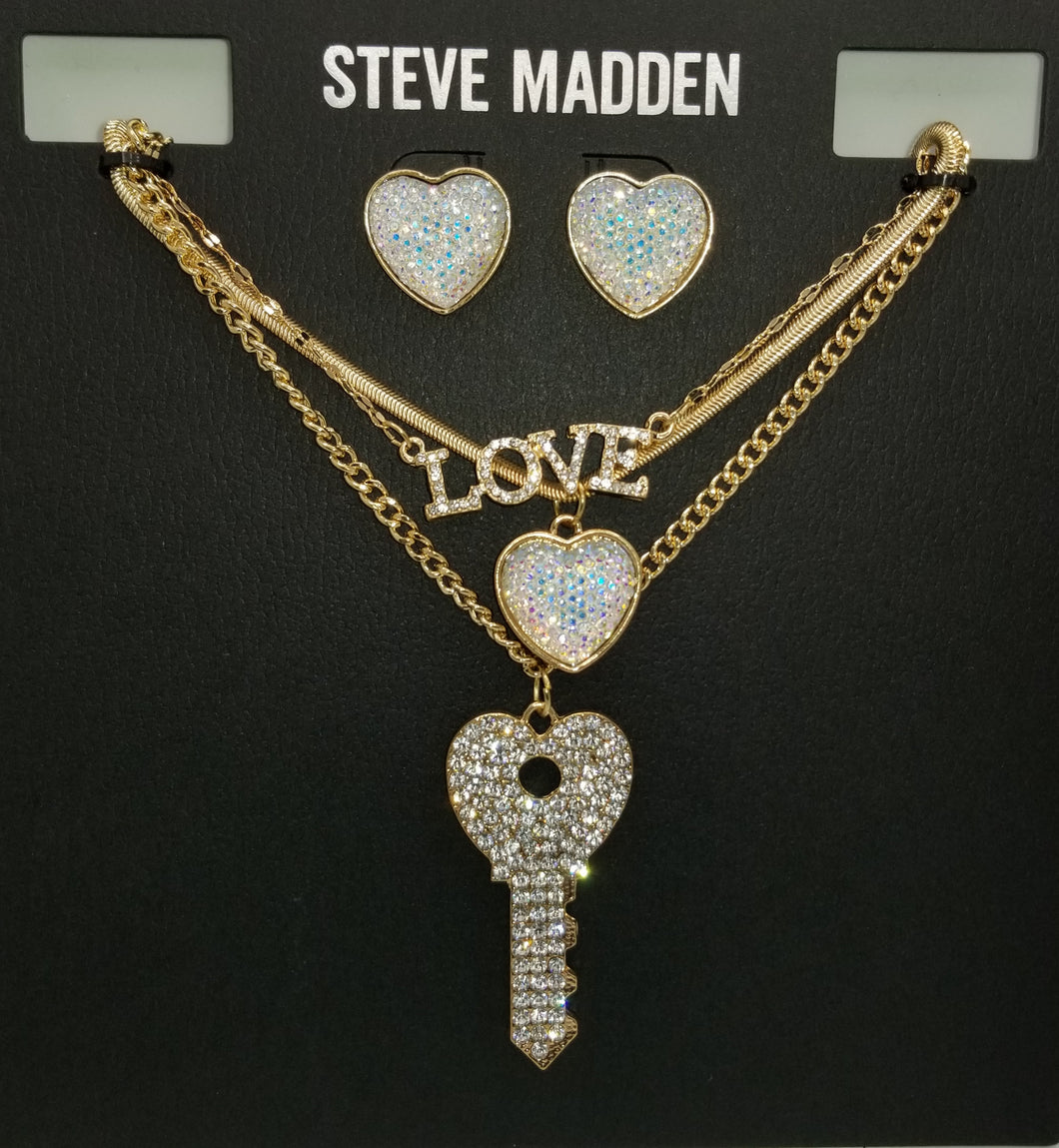 073 SM Love, Heart, Key & Heart Earring Set