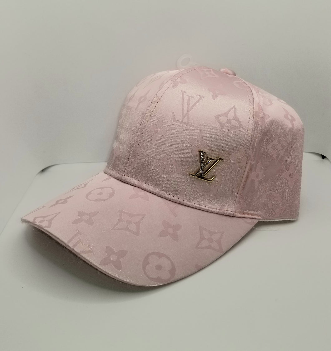 116 Pink Satin Cap with Rhinestone Accents Logo