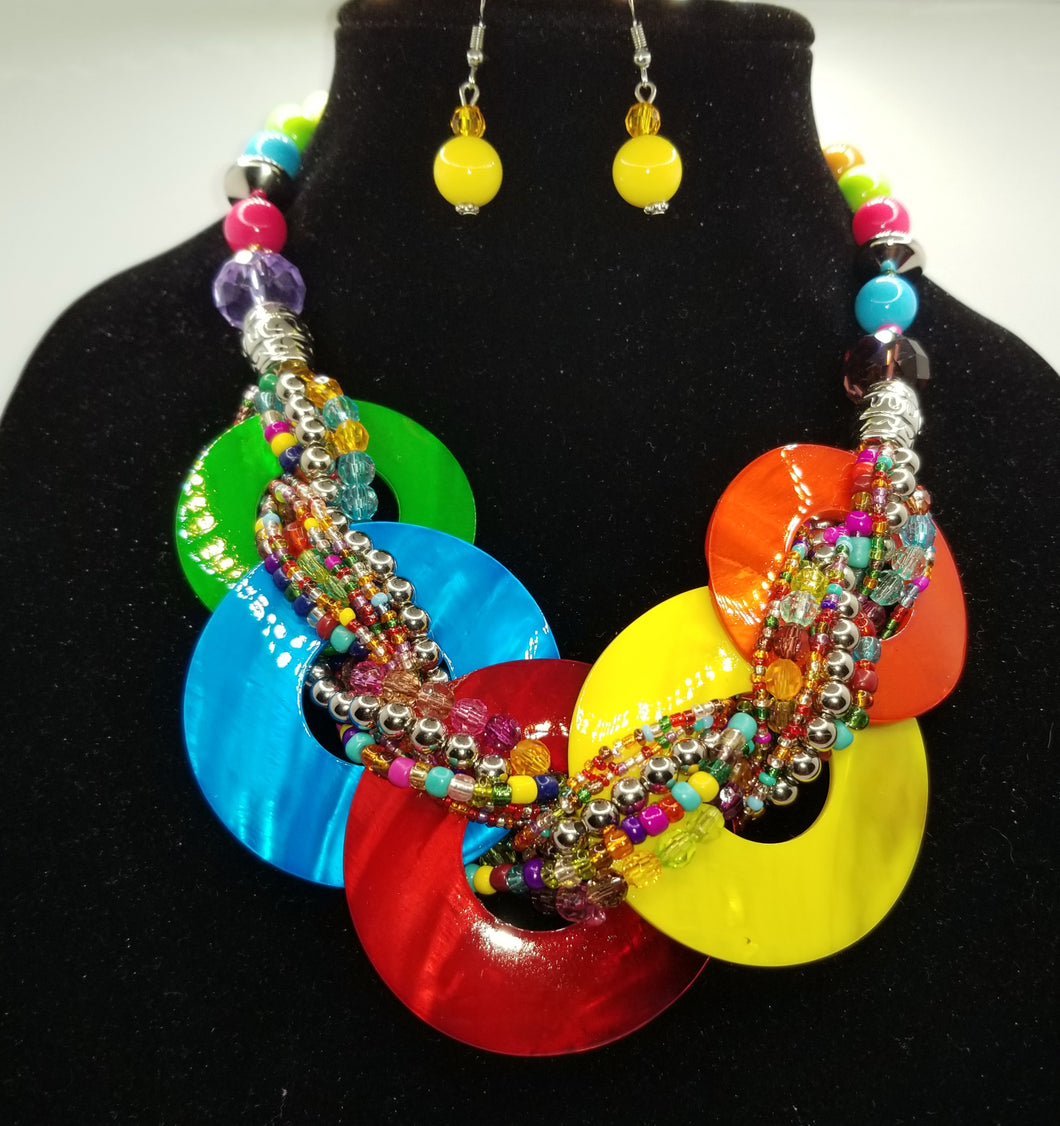 146 Rainbow Colored Beaded Necklace Set