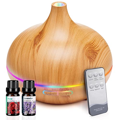 550ML Wood Grain Aromatherapy Diffuser Large Room with Remote, Ultrasonic Essential Oil Diffusers Humidifier with Ambient Light, Aroma Diffuser for Office Home Waterless Auto Off